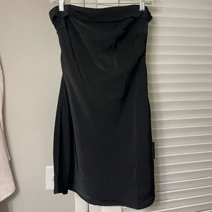Black Satin Strapless Cowl Back Mini Dress